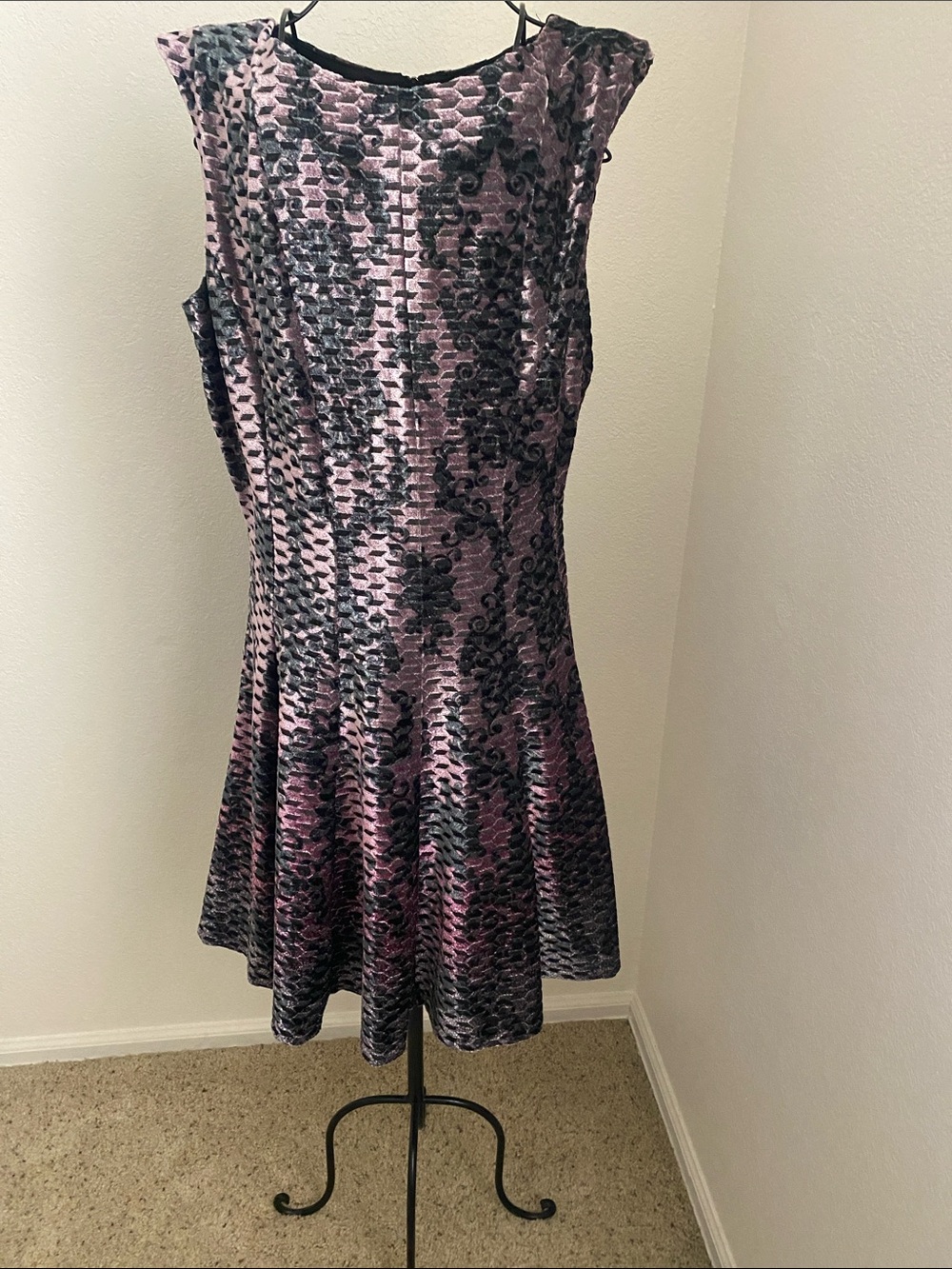 Gabby Skye Plum and Raspberry and Black Textured Fit-and-Flare Dress